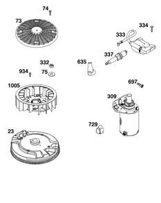 Flywheel, Ignition, And Starter Group Diagram and Parts List for 40N777-0036-B5 400000 - 699999 Briggs and Stratton Engine